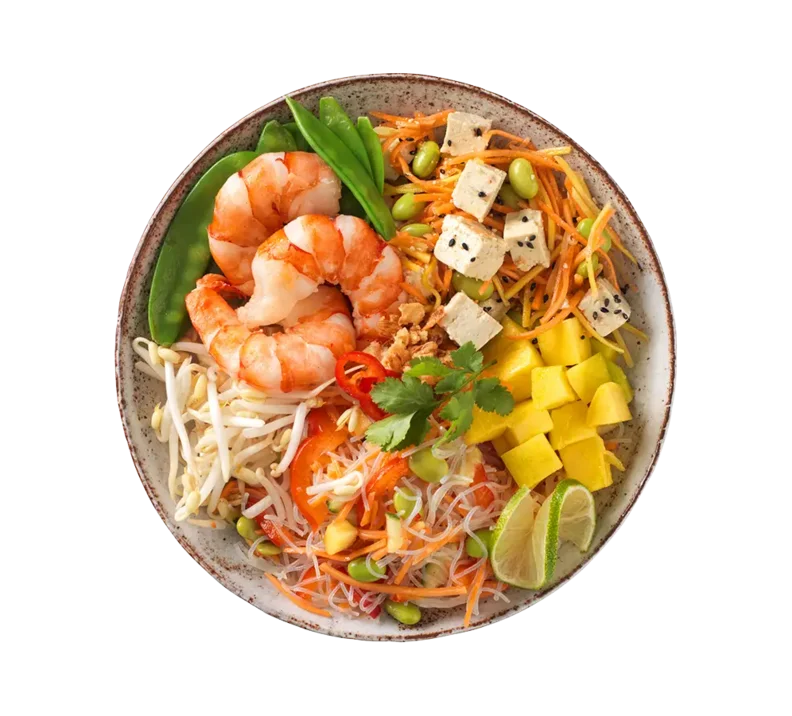 Asiatische Bowl mit Crevetten und Tofu