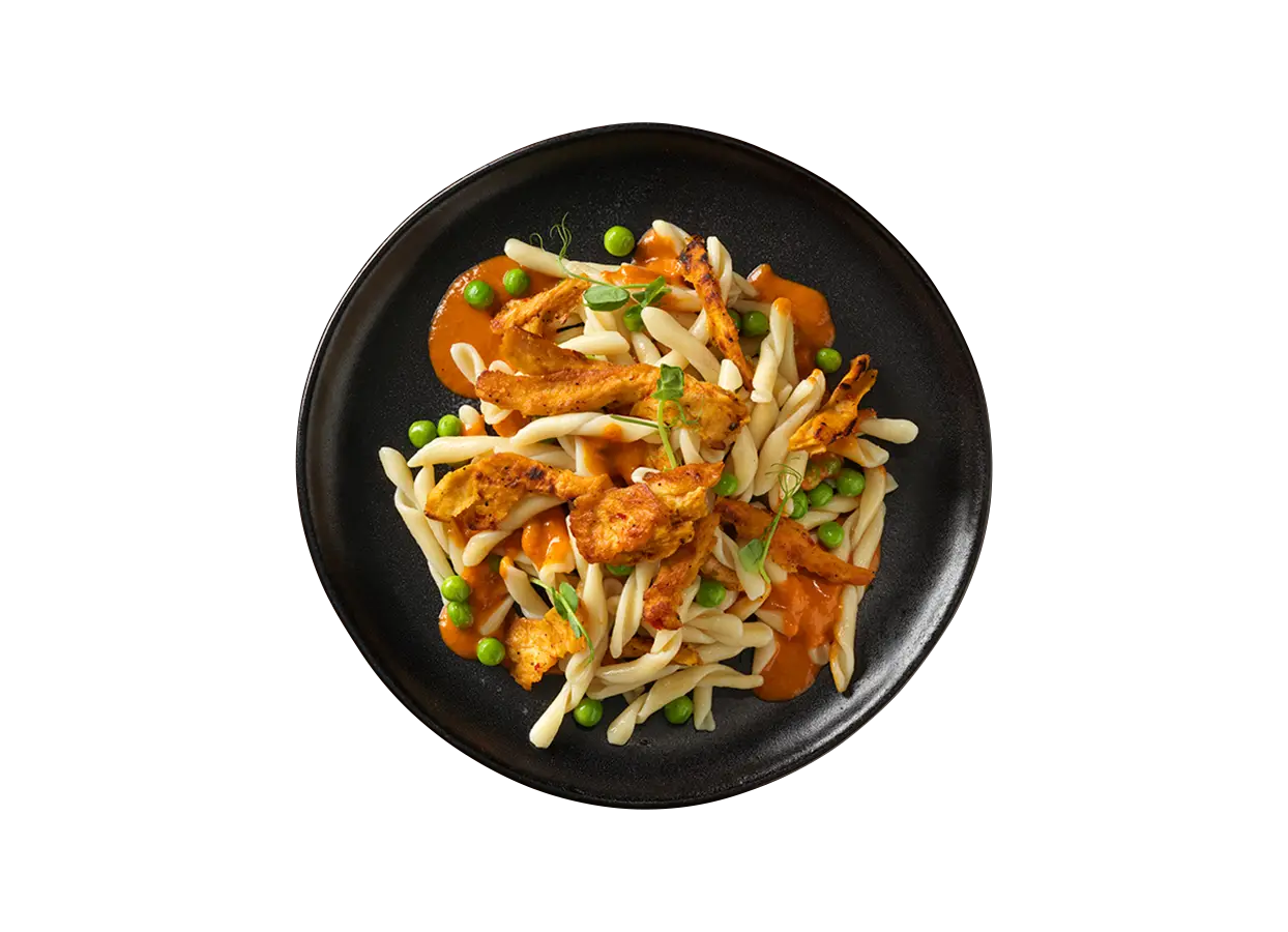 THE GREEN MOUNTAIN Paprikageschnetzeltes mit Strozzapreti und Erbsen